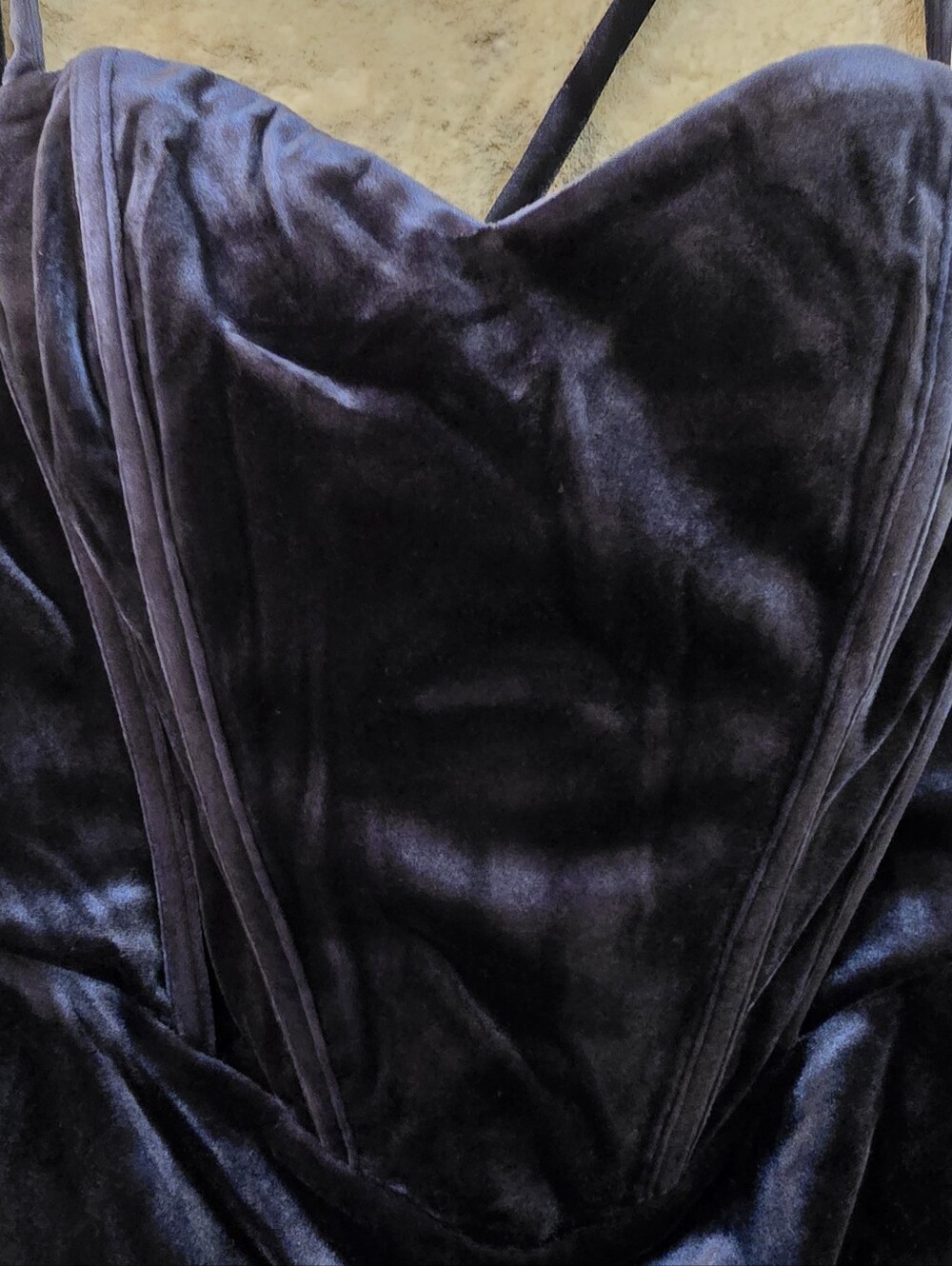 Extravagant Muse Dark Slate Velvet Lace-Up Bustier Maxi Dress - Picture 12 of 16
